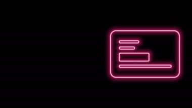 Parlayan neon hattı ziyaret kartı, siyah arkaplanda izole edilmiş bir kartvizit simgesi. Şirket kimlik şablonu. 4K Video hareketli grafik canlandırması