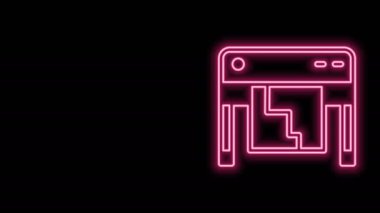 Parlayan neon çizgisi çizici simgesi siyah arkaplanda izole edildi. Büyük format çok fonksiyonlu yazıcı. Yalan makinesi, matbaa hizmeti. 4K Video hareketli grafik canlandırması