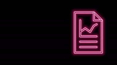 Siyah arkaplanda izole edilmiş grafik grafik simgesiyle parlayan neon çizgi belgesi. Metin dosya simgesini rapor et. Muhasebe tabelası. Denetim, analiz, planlama. 4K Video hareketli grafik canlandırması