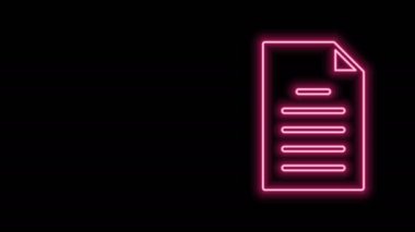 Parlayan neon çizgisi dosya simgesi siyah arkaplanda izole edildi. Kontrol listesi simgesi. İş konsepti. 4K Video hareketli grafik canlandırması