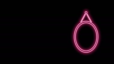 Parlayan neon çizgisi ayna simgesi siyah arkaplanda izole edildi. 4K Video hareketli grafik canlandırması