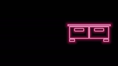 Parlayan neon çizgisi Çekmece Sandığı simgesi siyah arkaplanda izole edildi. 4K Video hareketli grafik canlandırması