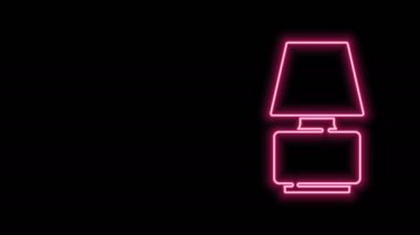 Parlayan neon çizgisi masa lambası simgesi siyah arkaplanda izole edildi. 4K Video hareketli grafik canlandırması