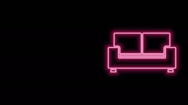Parlayan neon hattı kanepe simgesi siyah arkaplanda izole edildi. 4K Video hareketli grafik canlandırması