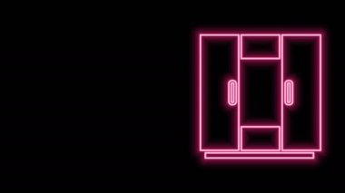 Parlayan neon çizgisi Gardırop simgesi siyah arkaplanda izole edildi. 4K Video hareketli grafik canlandırması
