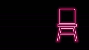 Parlayan neon çizgili sandalye simgesi siyah arkaplanda izole edildi. 4K Video hareketli grafik canlandırması