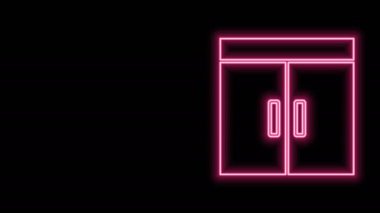 Parlayan neon çizgisi Gardırop simgesi siyah arkaplanda izole edildi. 4K Video hareketli grafik canlandırması