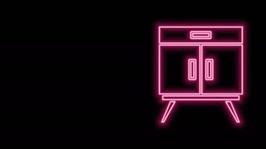 Parlayan neon çizgisi Çekmece Sandığı simgesi siyah arkaplanda izole edildi. 4K Video hareketli grafik canlandırması
