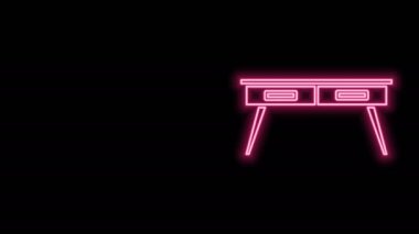 Parlayan neon hattı ofis masa simgesi siyah arkaplanda izole edildi. 4K Video hareketli grafik canlandırması