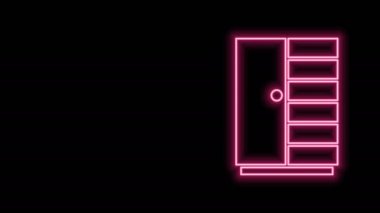 Parlayan neon çizgisi Gardırop simgesi siyah arkaplanda izole edildi. 4K Video hareketli grafik canlandırması