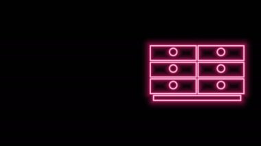 Parlayan neon çizgisi Çekmece Sandığı simgesi siyah arkaplanda izole edildi. 4K Video hareketli grafik canlandırması