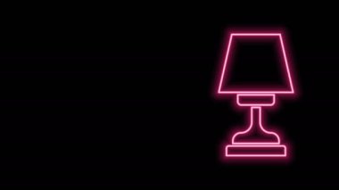 Parlayan neon çizgisi masa lambası simgesi siyah arkaplanda izole edildi. 4K Video hareketli grafik canlandırması