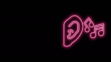 Parlayan neon hattı Kulak dinle ses sinyali simgesi siyah arkaplanda izole edildi. Kulak misafiri. 4K Video hareketli grafik canlandırması