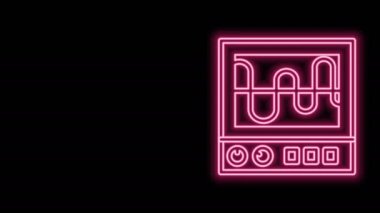 Parlayan neon hattı Oscilloscope sinyal dalga ikonu siyah arkaplanda izole edildi. 4K Video hareketli grafik canlandırması