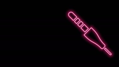 Parlayan neon hattı ses kriko simgesi siyah arkaplanda izole edildi. Bağlantı ses ekipmanları için ses kablosu. Fiş kablosu. Müzik aleti. 4K Video hareketli grafik canlandırması