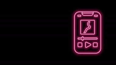 Parlayan neon hattı müzik çalar simgesi siyah arkaplanda izole edildi. Taşınabilir müzik cihazı. 4K Video hareketli grafik canlandırması