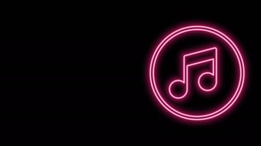 Parlayan neon çizgisi Müzik notası, ton simgesi siyah arkaplanda izole. 4K Video hareketli grafik canlandırması