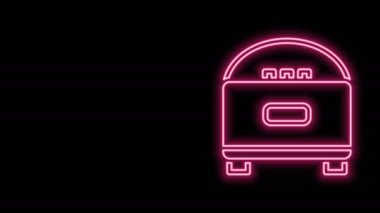 Parlayan neon hattı Stereo hoparlör simgesi siyah arkaplanda izole edildi. Ses sistemi hoparlörleri. Müzik ikonu. Müzikal sütun hoparlörü. 4K Video hareketli grafik canlandırması
