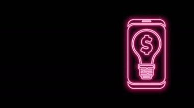 Parlak neon hattı üzerinde dolar olan iş lambası siyah arkaplanda izole edilmiş akıllı telefon ekran ikonu. Kullanıcı dokunmatik ekranı. 4K Video hareketli grafik canlandırması