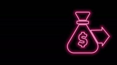 Parlayan neon hattı Para Çantası simgesi siyah arkaplanda izole edildi. Dolar ya da USD sembolü. Nakit bankacılık tabelası. 4K Video hareketli grafik canlandırması