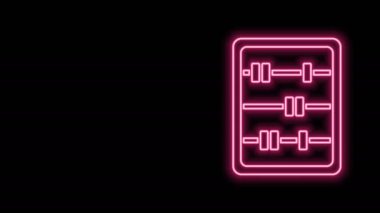 Parlayan neon hattı Abacus simgesi siyah arkaplanda izole edildi. Geleneksel sayım çerçevesi. Eğitim işareti. Matematik okulu. 4K Video hareketli grafik canlandırması