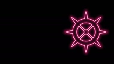 Parlayan neon çizgisi, siyah arkaplanda izole edilmiş bisiklet sprokrank ikonu. 4K Video hareketli grafik canlandırması