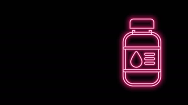 Świecąca neonowa linia Ikona butelki atramentu drukarki odizolowana na czarnym tle. 4K Animacja graficzna ruchu wideo — Wideo stockowe