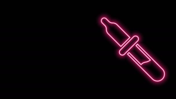Ragyogó neon vonal Pipette ikon elszigetelt fekete háttérrel. Orvosi, kémiai laborfelszerelés elemei. Orvosi szimbólum. 4K Videó mozgás grafikus animáció — Stock videók