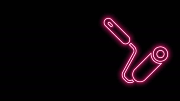 Glowing neon line Paint roller brush icon isolated on black background. 4K Video motion graphic animation — Stock Video