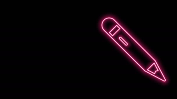 Świecący neon linii ołówek z ikoną gumki izolowane na czarnym tle. Narzędzia do rysowania i edukacji. Symbol biura szkolnego. 4K Animacja graficzna ruchu wideo — Wideo stockowe