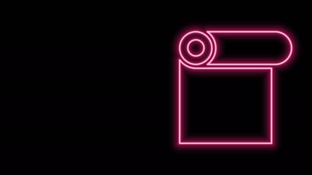 Parlak neon çizgili kağıt rulo simgesi siyah arkaplanda izole edildi. 4K Video hareketli grafik canlandırması — Stok video