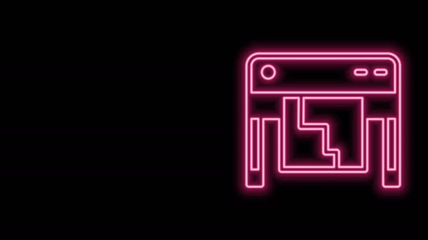 Glödande neon linje Plotter ikon isolerad på svart bakgrund. Stort format multifunktionsskrivare. Polygrafi, tryckeriservice. 4K Video motion grafisk animation — Stockvideo