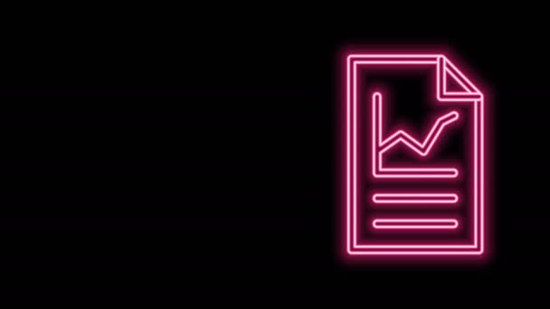 Glowing neon line Document with graph chart icon isolated on black background. Report text file icon. Accounting sign. Audit, analysis, planning. 4K Video motion graphic animation — Stock Video