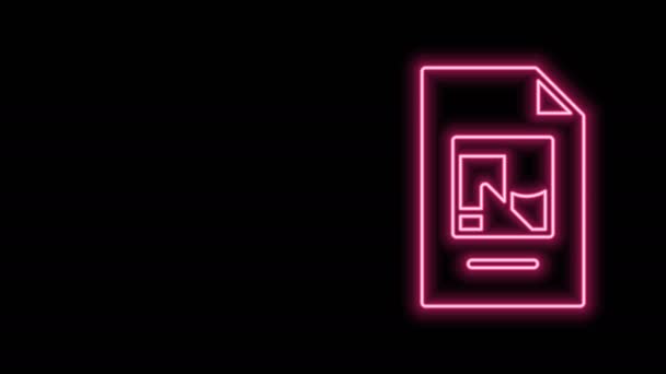 Glowing neon line File document with illustration icon isolated on black background. Checklist icon. Business concept. 4K Video motion graphic animation — Stock Video