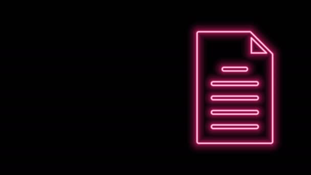 Светящийся неоновая строка Файл документ значок изолирован на черном фоне. Reecklist icon. Бизнес-концепция. Видеографическая анимация 4K — стоковое видео