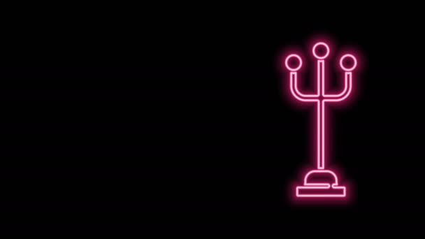 Linha de néon brilhante Ícone de suporte de casaco isolado no fundo preto. Animação gráfica em movimento de vídeo 4K — Vídeo de Stock