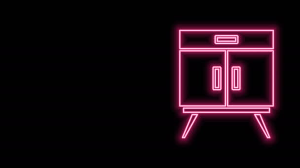 Linha de néon brilhante Cômoda ícone isolado no fundo preto. Animação gráfica em movimento de vídeo 4K — Vídeo de Stock