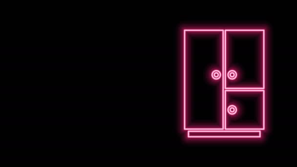 Linha de néon brilhante Ícone de guarda-roupa isolado no fundo preto. Animação gráfica em movimento de vídeo 4K — Vídeo de Stock