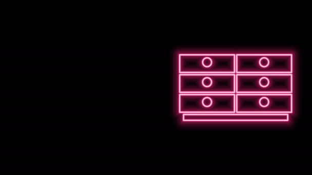 Zářící neonová čára Ikona truhly zásuvek izolovaná na černém pozadí. Grafická animace pohybu videa 4K — Stock video