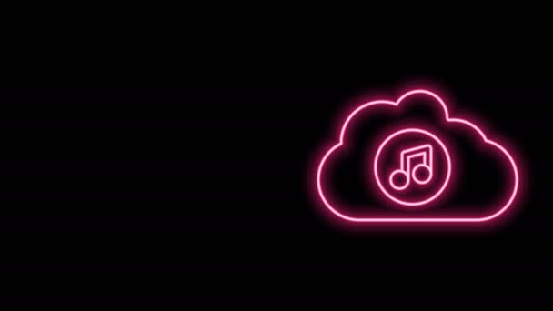 Linea neon incandescente Icona del servizio di streaming musicale isolata su sfondo nero. Cloud computing sonoro, streaming multimediale online, canzoni, onde audio. Animazione grafica 4K Video motion — Video Stock