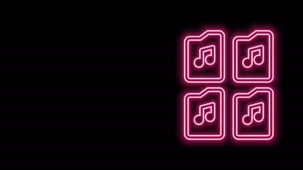 Gloeiende neon lijn Muziekbestand document pictogram geïsoleerd op zwarte achtergrond. Golfvorm audio-bestandsformaat voor digitale audio riff-bestanden. 4K Video motion grafische animatie — Stockvideo