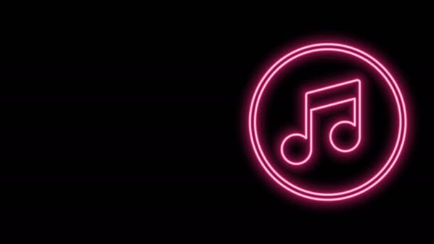 Glowing neon line Music note, tone icon isolated on black background. 4K Video motion graphic animation — Stock Video