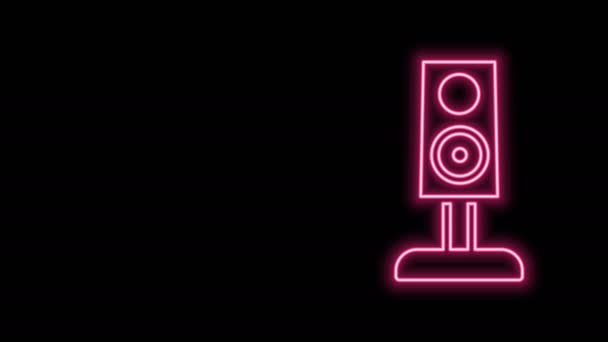 Glowing neon line Stereo speaker icon isolated on black background. Sound system speakers. Music icon. Musical column speaker bass equipment. 4K Video motion graphic animation — Stock Video