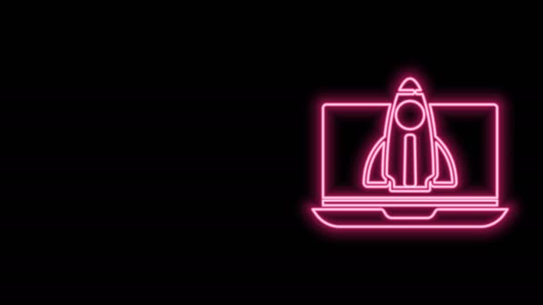 Línea de neón brillante Icono de concepto de proyecto de inicio de negocio aislado sobre fondo negro. Símbolo de nuevos negocios, emprendimiento, innovación y tecnología. Animación gráfica de vídeo 4K — Vídeo de stock