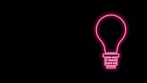 Zářící neonová čára Žárovka s konceptem nápadu ikony izolované na černém pozadí. Symbol energie a myšlenky. Inspirační koncept. Grafická animace pohybu videa 4K — Stock video