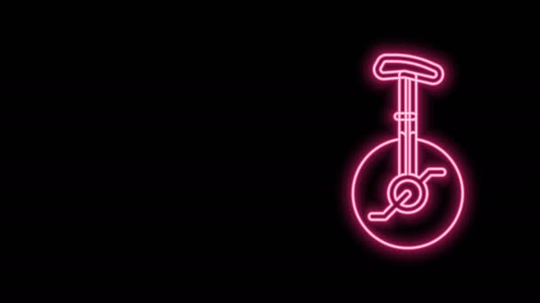 Glowing neon line Unicycle or one wheel bicycle icon isolated on black background. Monowheel bicycle. 4K Video motion graphic animation — Stock Video