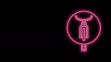 Parlayan neon hattı bisiklet simgesi siyah arkaplanda izole edildi. Bisiklet yarışı. Olağanüstü bir spor. Spor malzemeleri. 4K Video hareketli grafik canlandırması