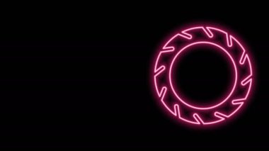Parlak neon çizgisi bisiklet tekerleği ikonu siyah arkaplanda izole edildi. Bisiklet yarışı. Olağanüstü bir spor. Spor malzemeleri. 4K Video hareketli grafik canlandırması