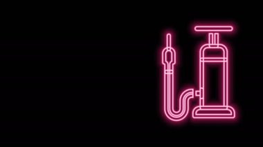 Parlayan neon hat bisiklet hava pompası ikonu siyah arkaplanda izole edildi. 4K Video hareketli grafik canlandırması