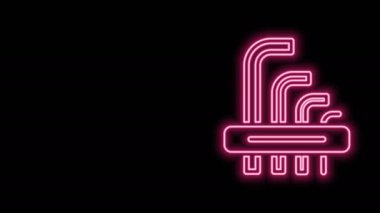 Parlayan neon hattı aracı allen tuşları simgesi siyah arkaplanda izole edildi. 4K Video hareketli grafik canlandırması